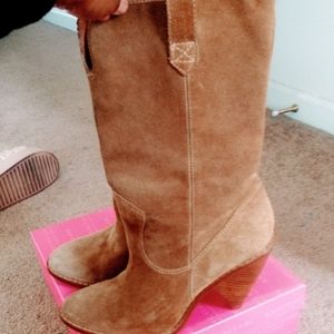 Micheal kors real Kors leather sueded boots with 100% wooden platform heels